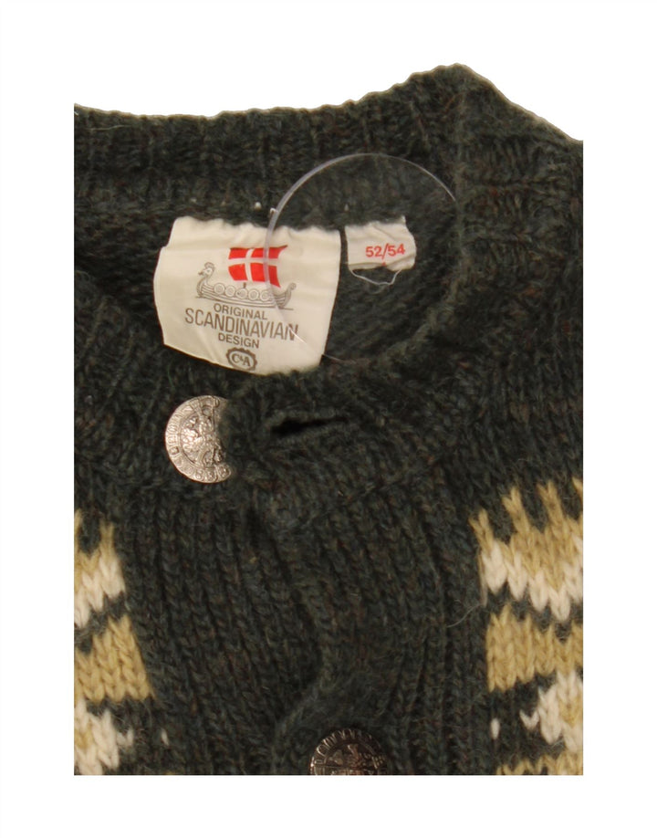 Ανδρικό πουλόβερ C&A Cardigan IT 52/54 Large Khaki Fair Isle Wool