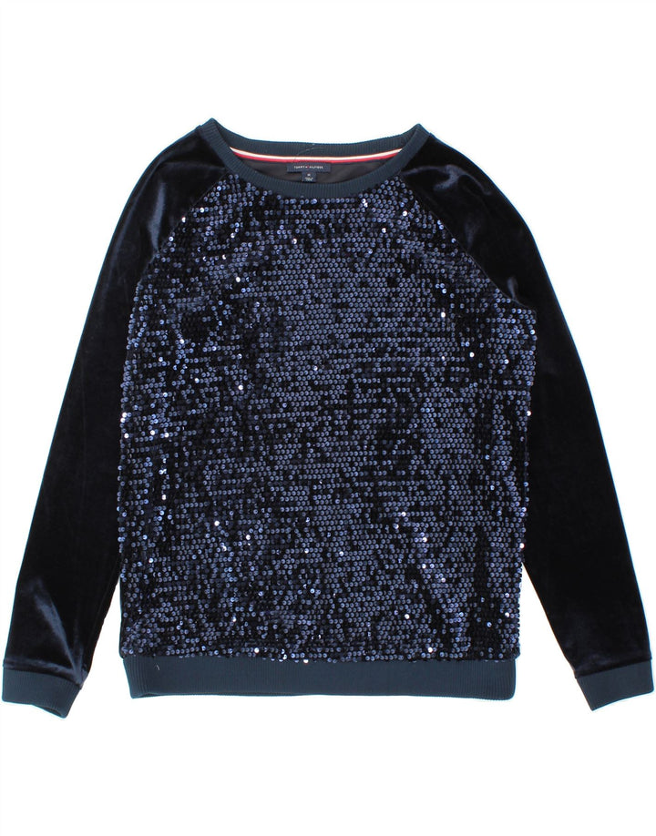 TOMMY HILFIGER Womens Sweatshirt Jumper UK 14 Medium Navy Blue Polyester Vintage Tommy Hilfiger and Second-Hand Tommy Hilfiger from Messina Hembry 