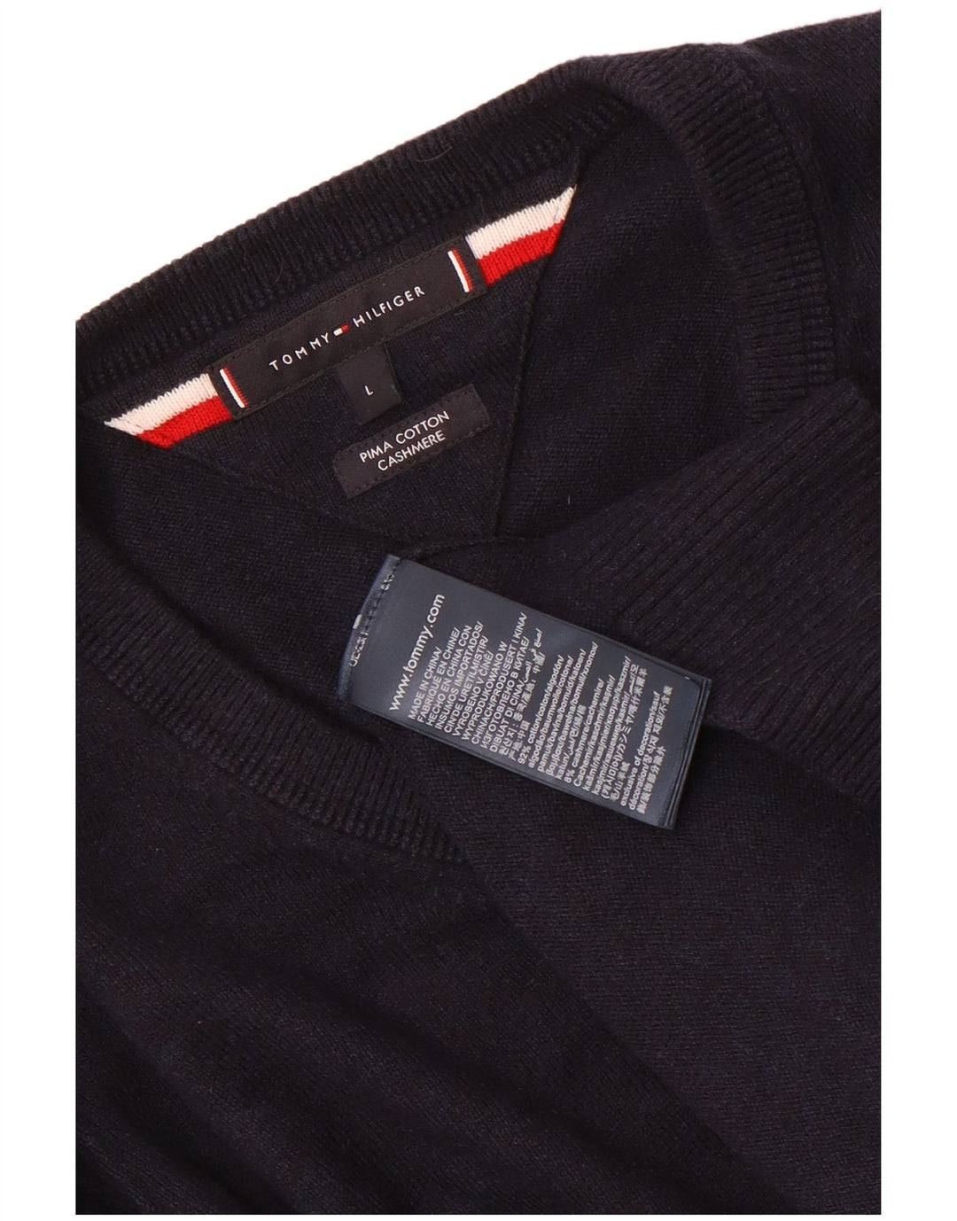 Tommy Hilfiger Ανδρικό πουλόβερ με λαιμόκοψη με V λαιμόκοψη Μεγάλο μπλε βαμβακερό