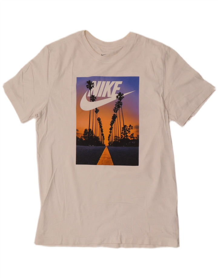 Ανδρικό γραφικό μπλουζάκι Nike, μεσαίο λευκό βαμβακερό