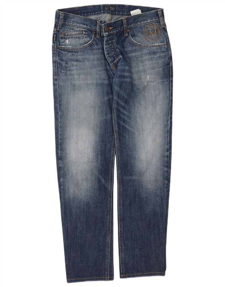 Armani Mens Distressed Slim Jeans W34 L30 Blue Cotton