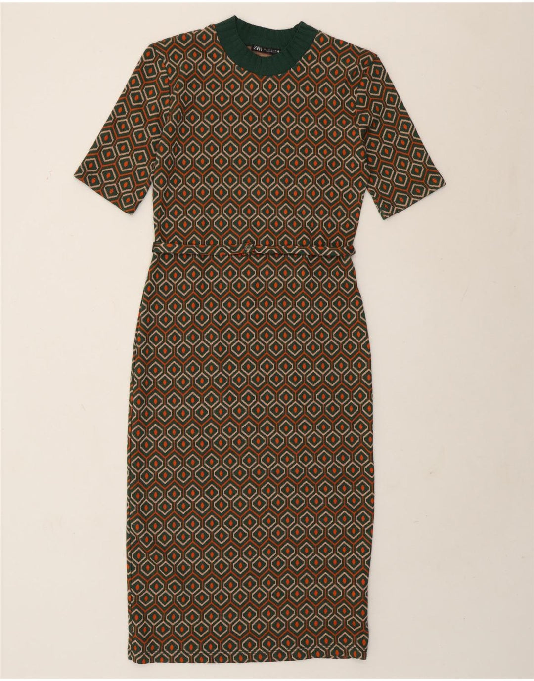 Zara Γυναικείο φόρεμα με θήκη UK 10 Small Green Geometric Polyester