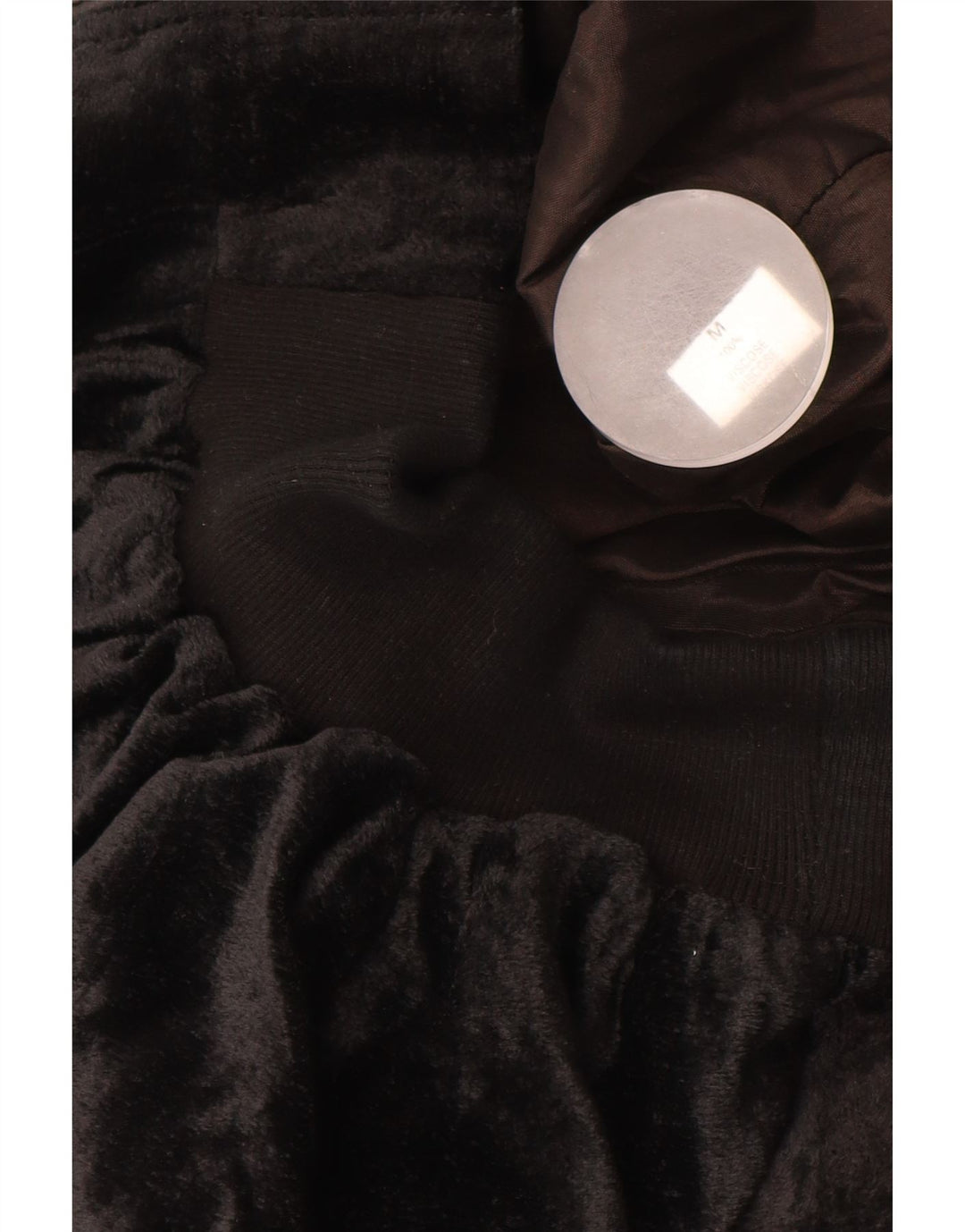 VINTAGE Γυναικείο βελούδινο μπουφάν μπόμπερ μεγάλου μεγέθους UK 14 μεσαία μαύρη βισκόζη