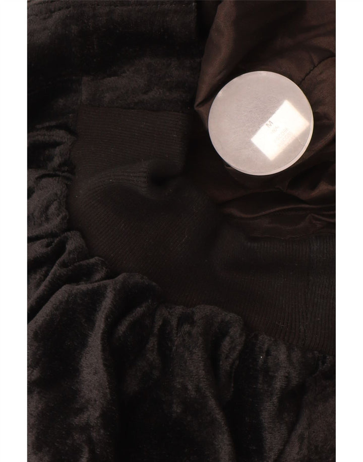 VINTAGE Γυναικείο βελούδινο μπουφάν μπόμπερ μεγάλου μεγέθους UK 14 μεσαία μαύρη βισκόζη