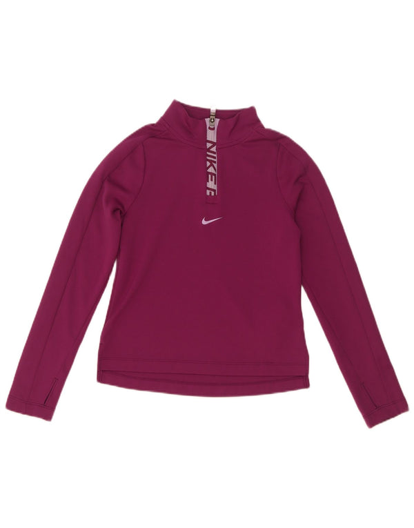 Nike Girls Dri Fit με γραφικό φερμουάρ με μακρυμάνικο μπλουζάκι 8-9 ετών Small Maroon