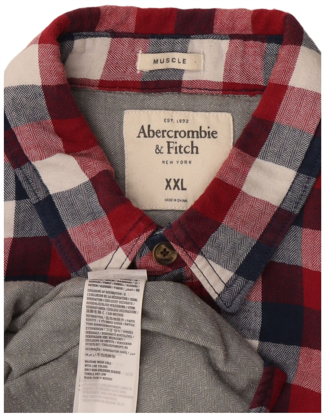 ABERCROMBIE & FITCH Ανδρικό Μυώδες Φανελένιο Πουκάμισο 2XL Κόκκινο βαμβακερό