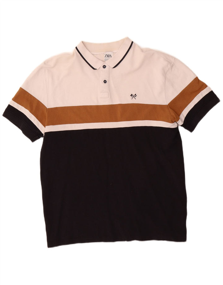 Zara Ανδρικό πουκάμισο Polo XL Λευκό Colourblock