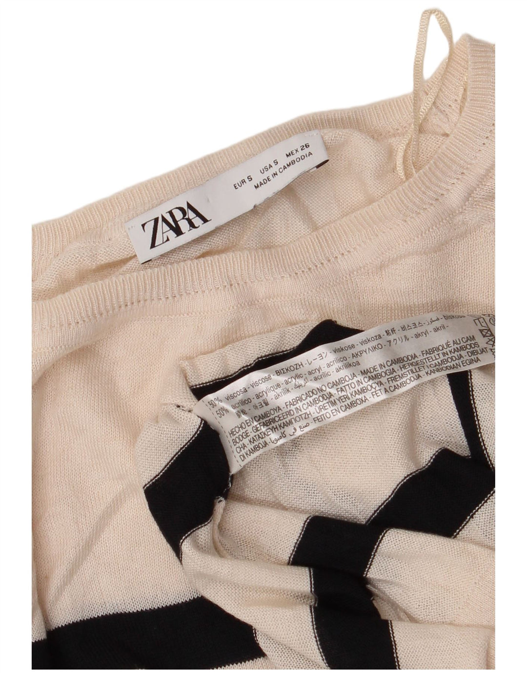 ZARA Γυναικείο πουλόβερ με λαιμόκοψη με λαιμόκοψη UK 10 Small Off White ριγέ