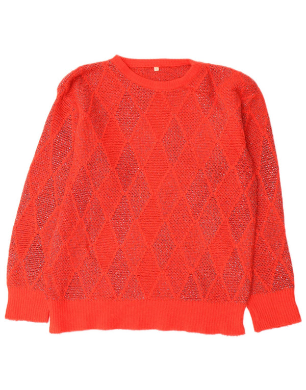 Vintage γυναικείο πουλόβερ με λαιμόκοψη UK 10 Small Red Argyle/Diamond