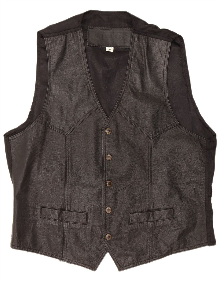 VINTAGE Mens Leather Waistcoat  XL Black Leather