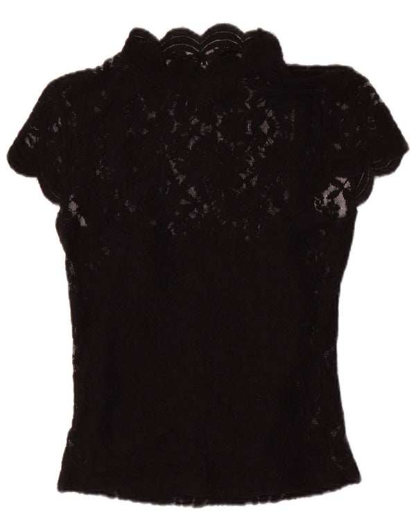 Zara Γυναικεία Δαντελένια Μπλούζα Τοπ UK 8 Small Black Floral Polyester