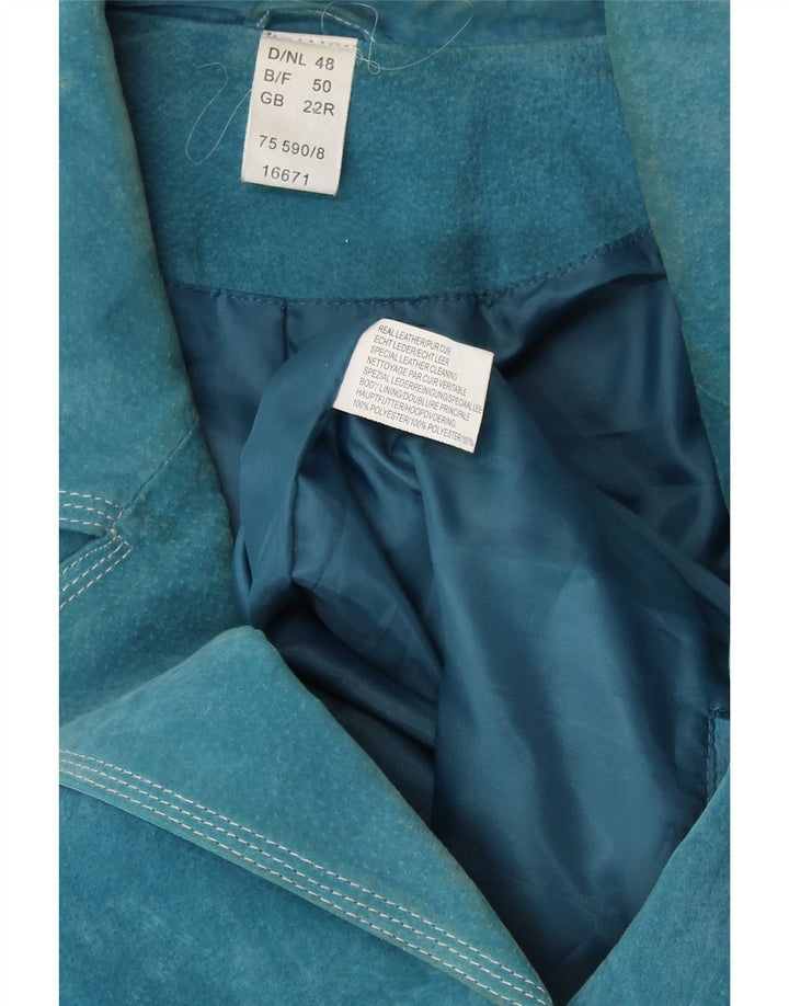 VINTAGE Γυναικείο Suede Blazer Jacket UK 22 3XL Blue Leather