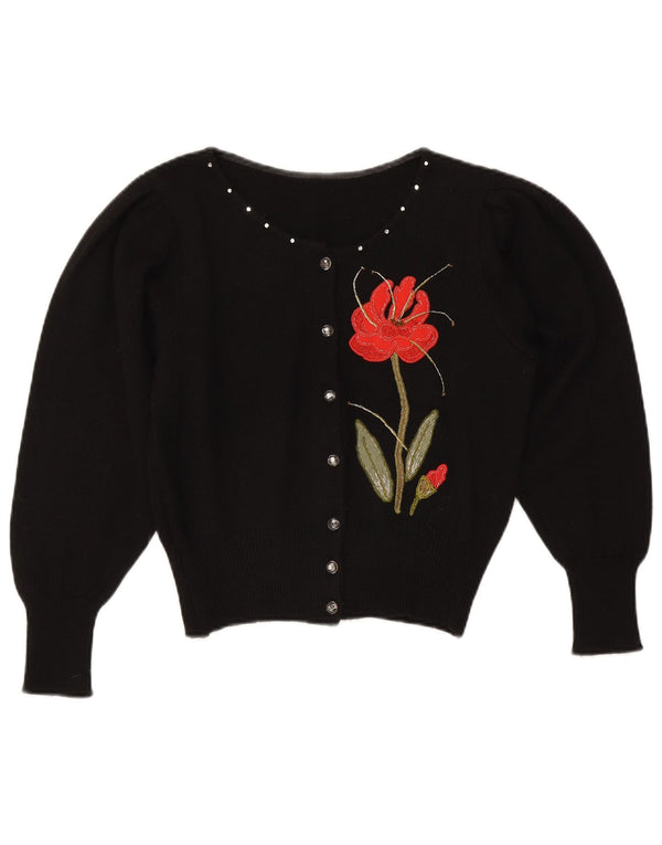 Vintage Γυναικείο Crop Cardigan πουλόβερ UK 14 Medium Black Floral