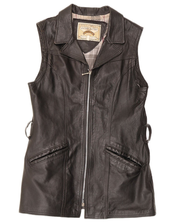 Vintage γυναικείο δερμάτινο Gilet UK 14 Large μαύρο δέρμα