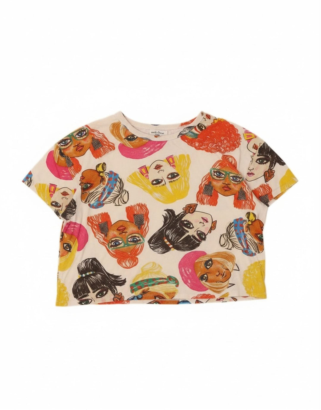Zara Γυναικείο Crop Graphic T-Shirt Top UK 14 Medium πολύχρωμο