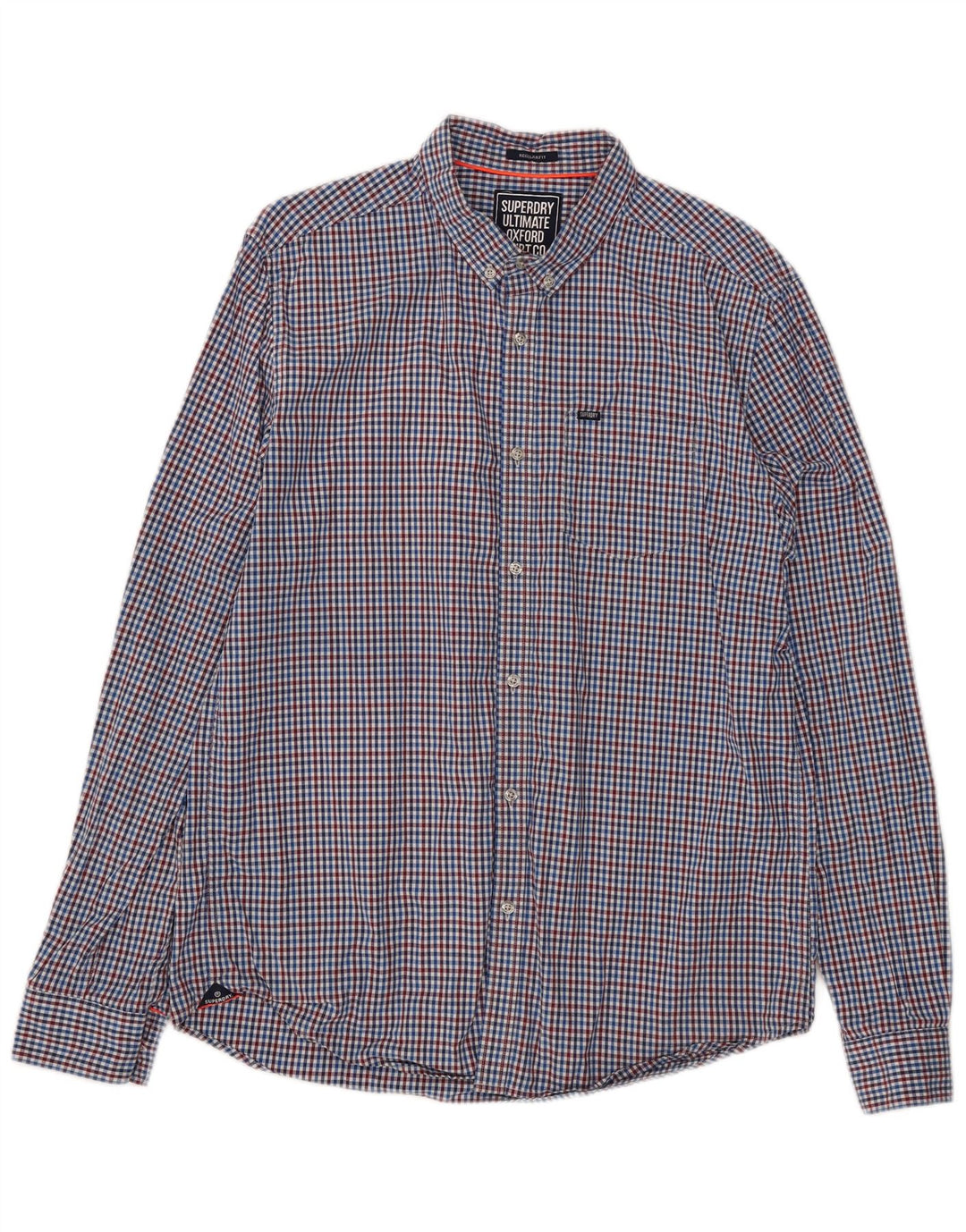 Ανδρικό πουκάμισο με κανονική εφαρμογή Superdry XL Blue Gingham Cotton