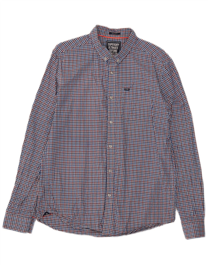 Ανδρικό πουκάμισο με κανονική εφαρμογή Superdry XL Blue Gingham Cotton