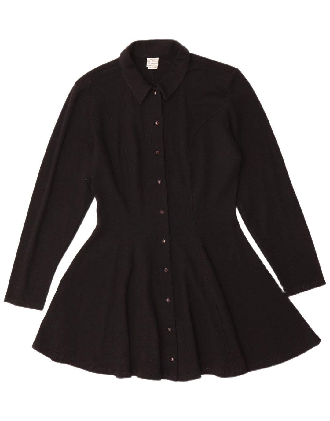 Γυναικείο πλεκτό πουκάμισο Benetton UK 14 μεσαίο μαύρο μαλλί