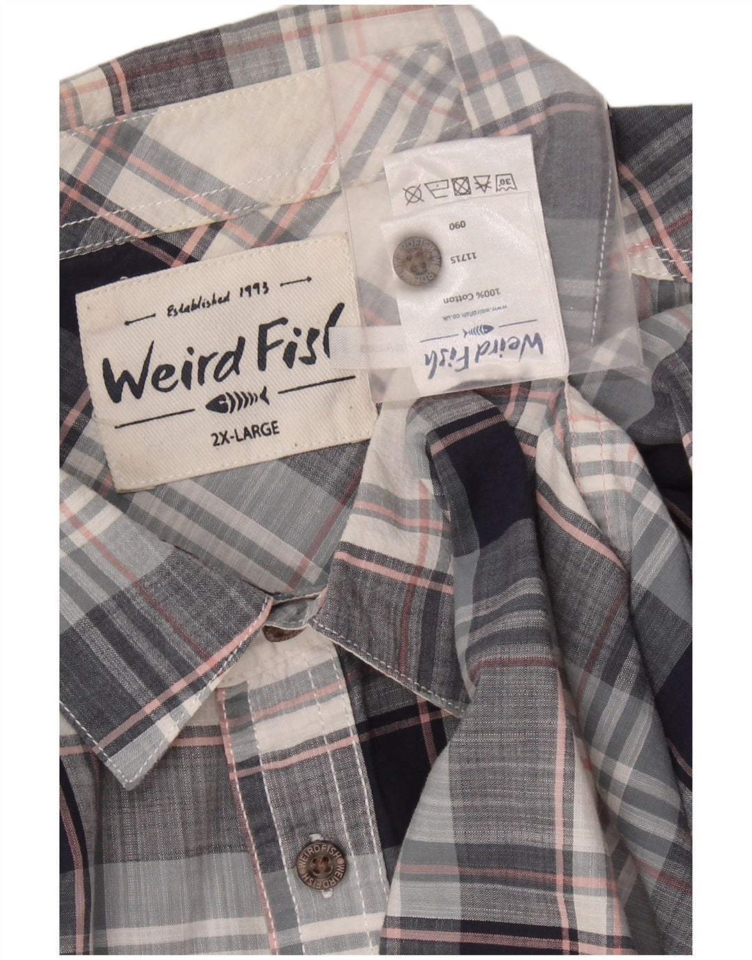 Ανδρικό κοντομάνικο πουκάμισο WEIRD FISH 2XL Navy Blue Check Cotton