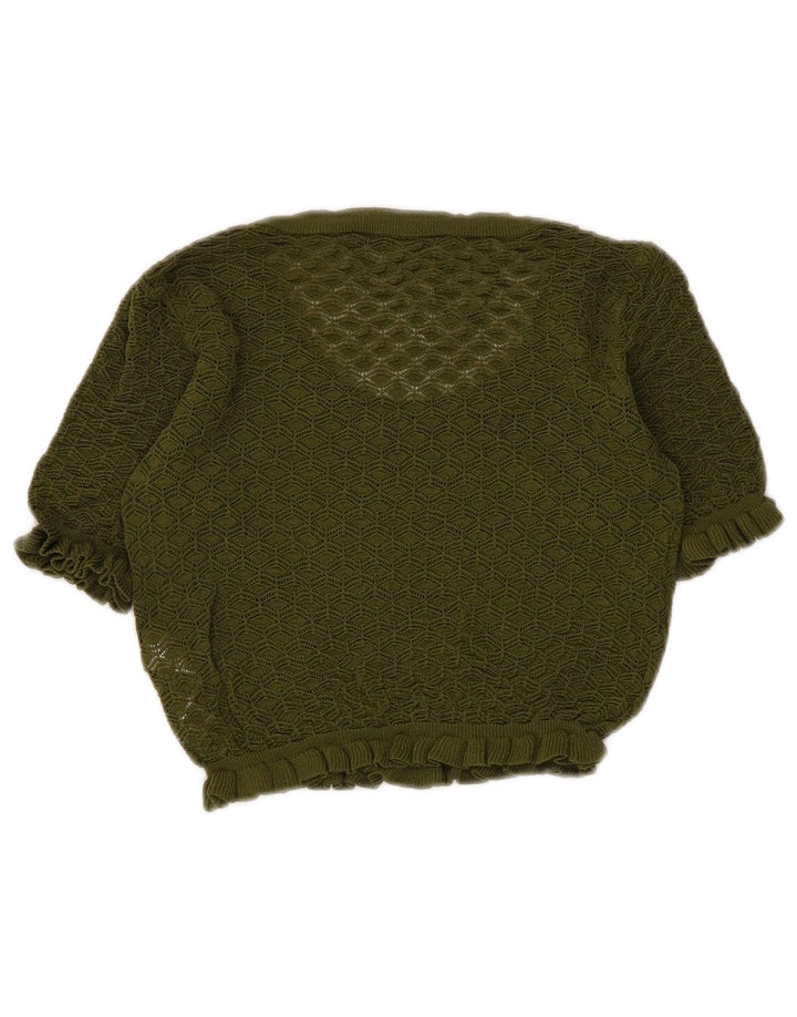 Zara Γυναικεία Crop Μπλούζα Τοπ UK 8 Μικρή Χακί Βισκόζη
