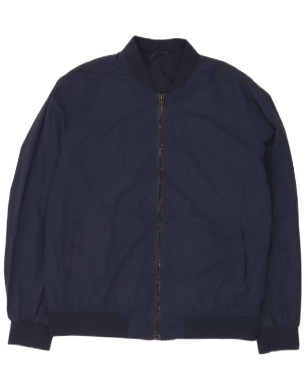 Zara Ανδρικό Bomber Jacket UK 40 Large Navy Blue Polyester