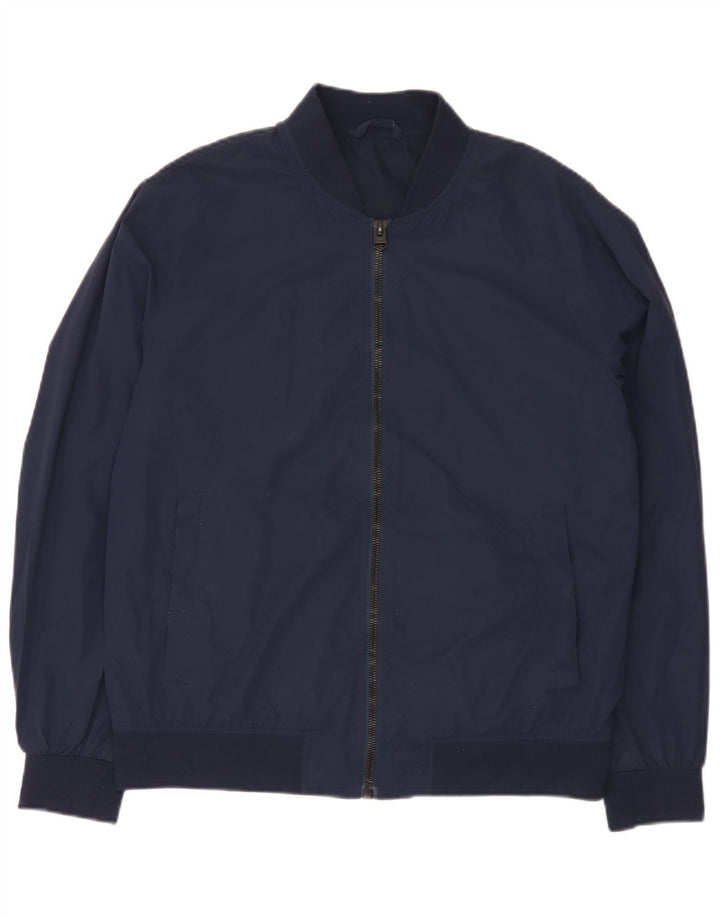 Zara Ανδρικό Bomber Jacket UK 40 Large Navy Blue Polyester