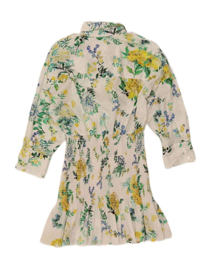 ZARA Γυναικείο πουλόβερ πουκάμισο 3/4 μανίκι UK 10 Small White Floral
