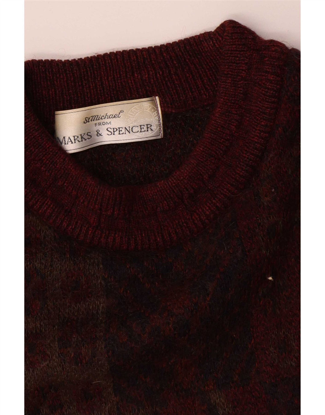 Marks & Spencer Ανδρικό πουλόβερ με λαιμόκοψη St. Michael Crew Medium Burgundy