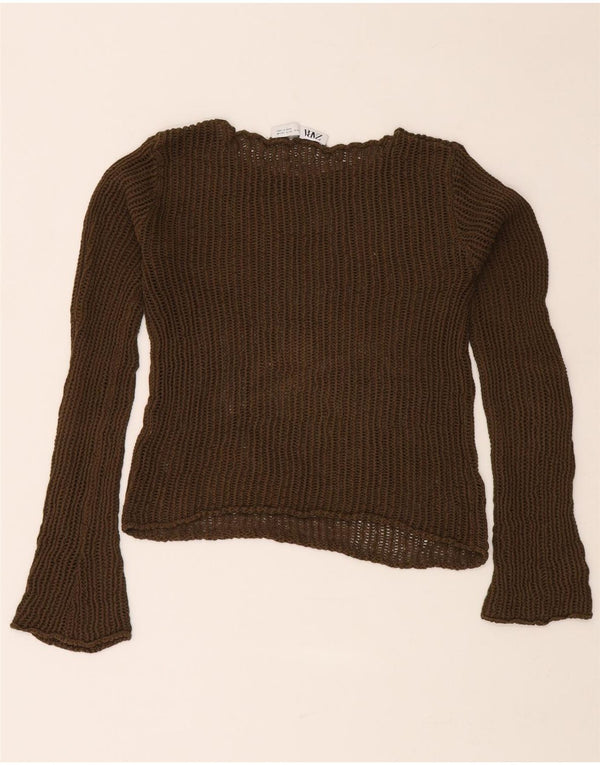 ZARA Γυναικείο Crop Boat Neck Jumper πουλόβερ UK 10 Small Khaki