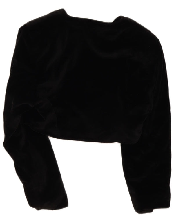 Vintage Γυναικείο Velvet Bolero Jacket UK 14 Medium Black Floral Βαμβακερό