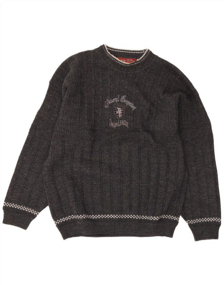 Ανδρικό πουλόβερ Xavier Graphic Crew Neck Jumper από μεγάλο γκρι μαλλί