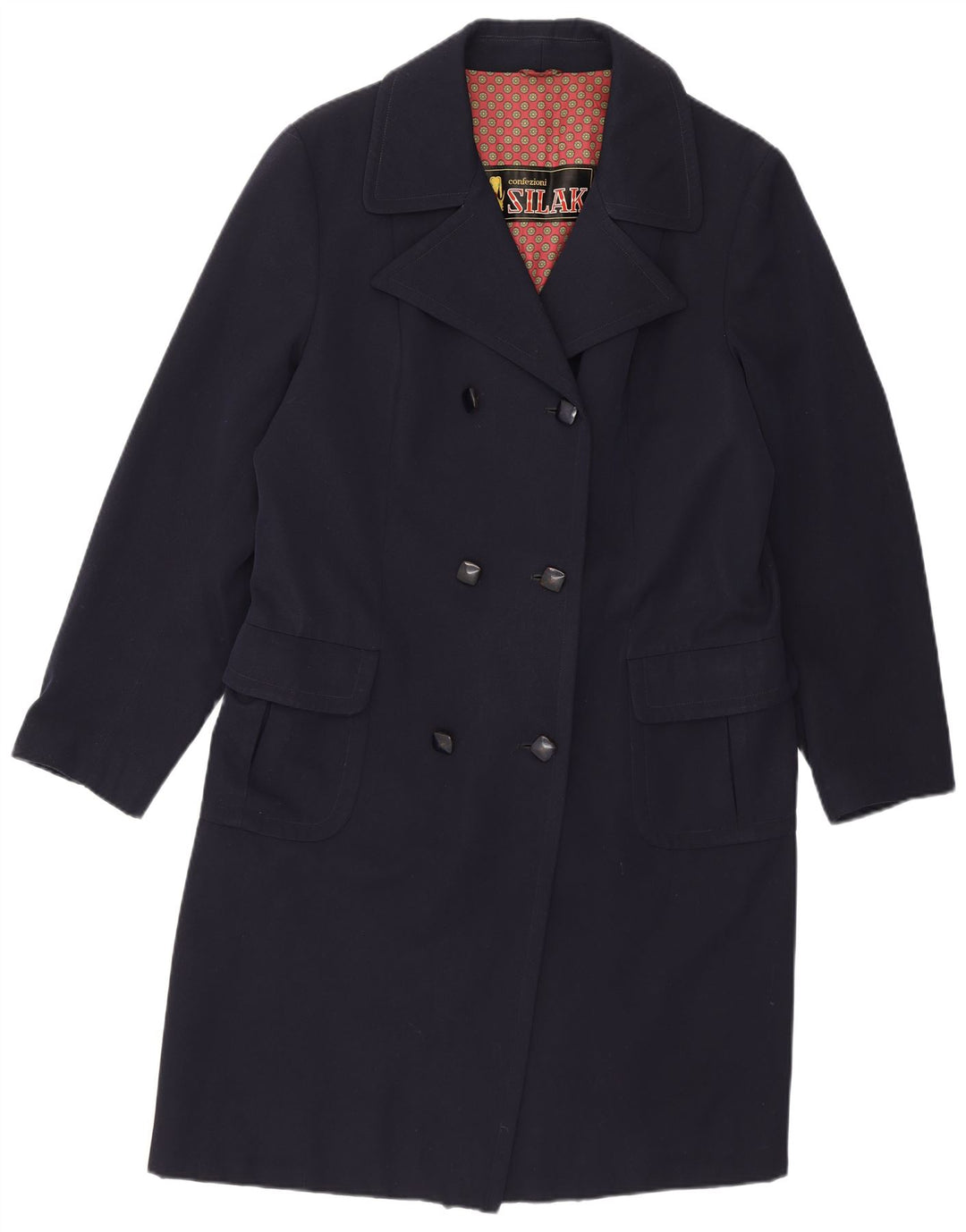 Vintage γυναικείο παλτό με διπλό στήθος UK 14 Medium Navy Blue παρθένο μαλλί