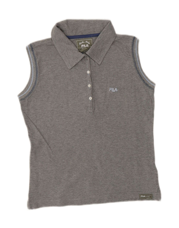 FILA γυναικείο αμάνικο μπλουζάκι πόλο UK 10 μικρό γκρι βαμβακερό