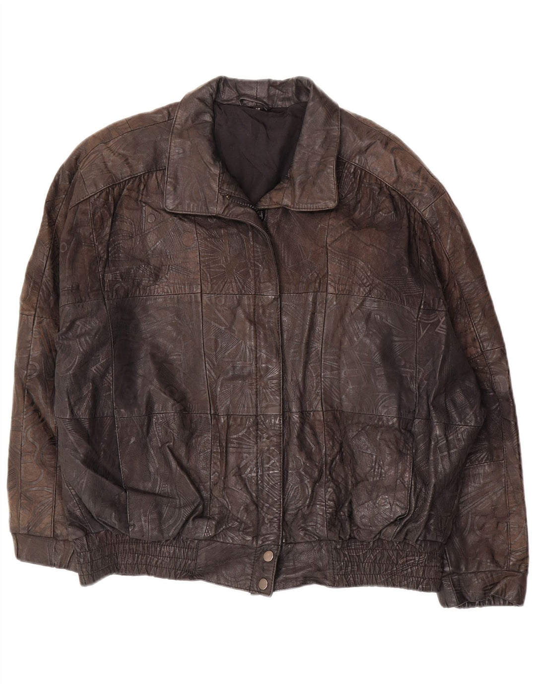 VINTAGE Γυναικείο μπουφάν υπερμεγέθη EU 38 Μεσαίο καφέ γεωμετρικό δέρμα