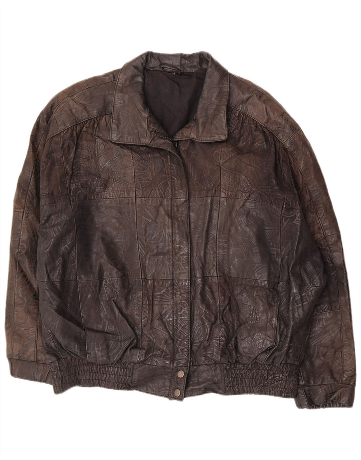 VINTAGE Γυναικείο μπουφάν υπερμεγέθη EU 38 Μεσαίο καφέ γεωμετρικό δέρμα