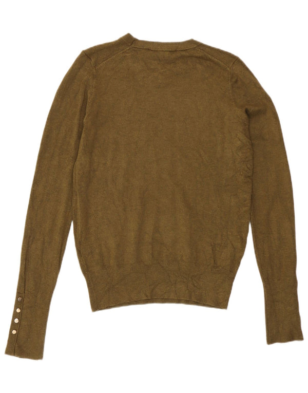 Zara Γυναικείο πουλόβερ με λαιμόκοψη UK 10 Small Khaki Viscose