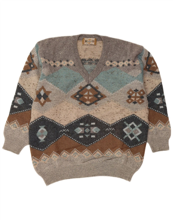 SOUTH COAST Ανδρικό πουλόβερ με λαιμόκοψη IT 54 XL Γκρι Fair Isle Wool