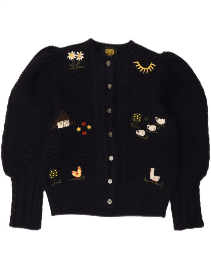 Γυναικείο γραφικό ζακέτα LANAMODEN UK 16 Large Navy Blue New Wool