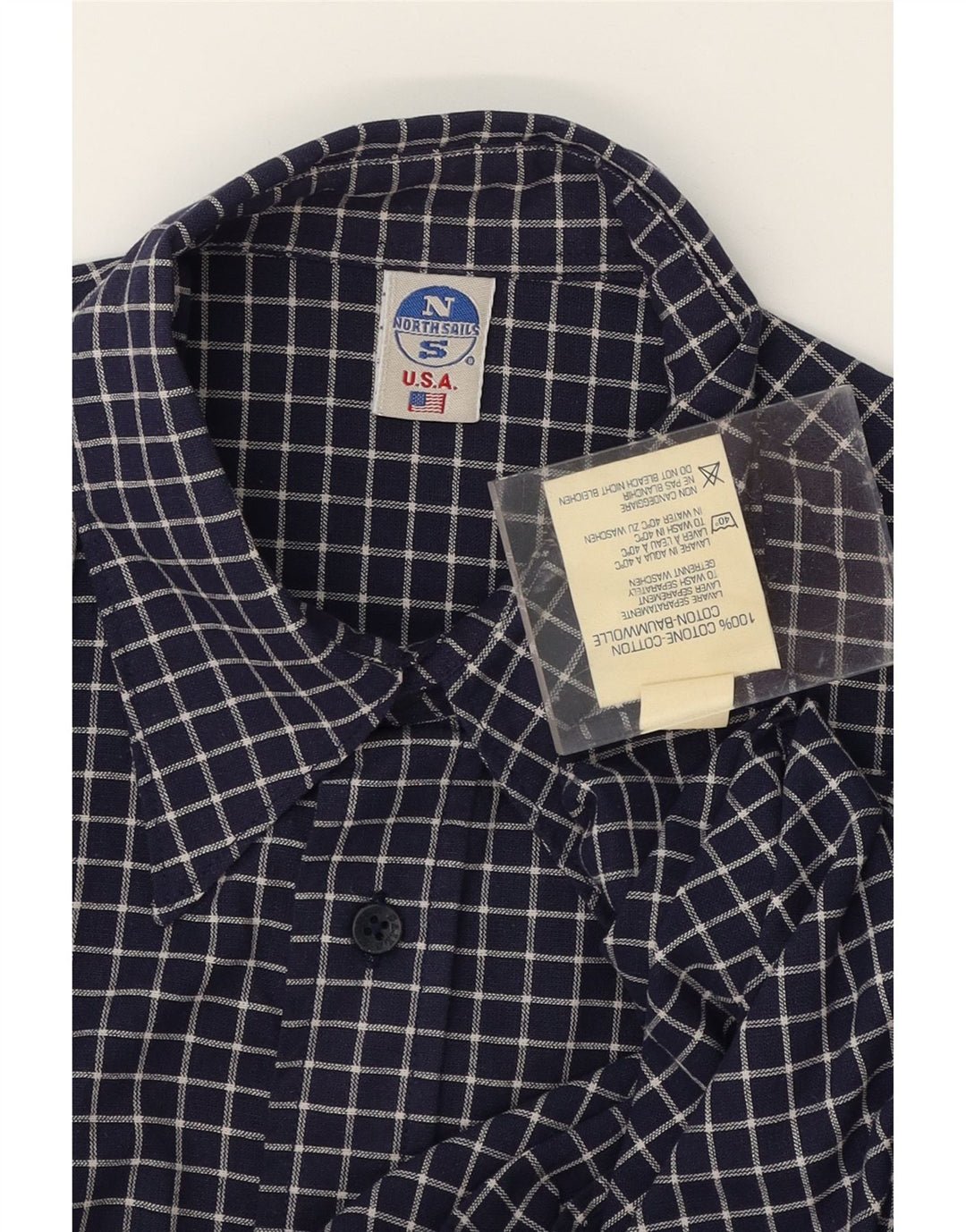 NORTH SAILS Mens Shirt Small Navy Blue Check Cotton Vintage North Sails and Second-Hand North Sails from Messina Hembry 