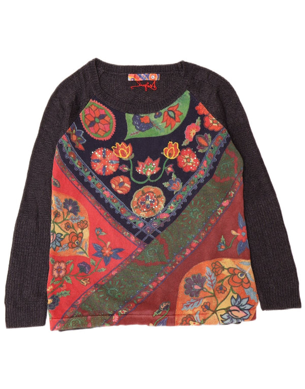 DESIGUAL Γυναικείο πουλόβερ με λαιμόκαυστο UK 18 XL Γκρι Floral
