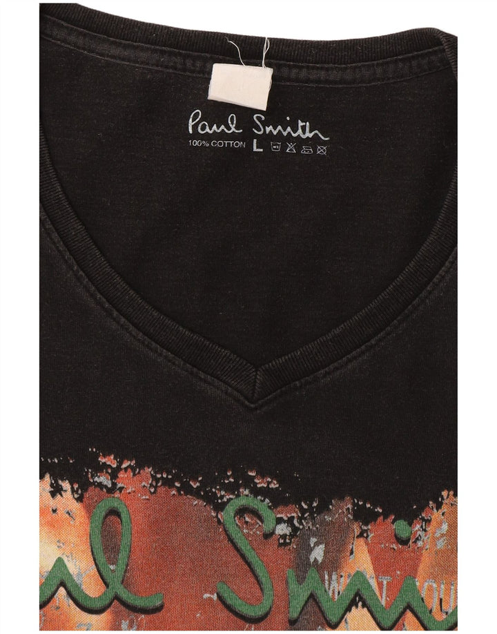 Paul Smith Ανδρικό γραφικό T-Shirt Top μεγάλο μαύρο βαμβακερό