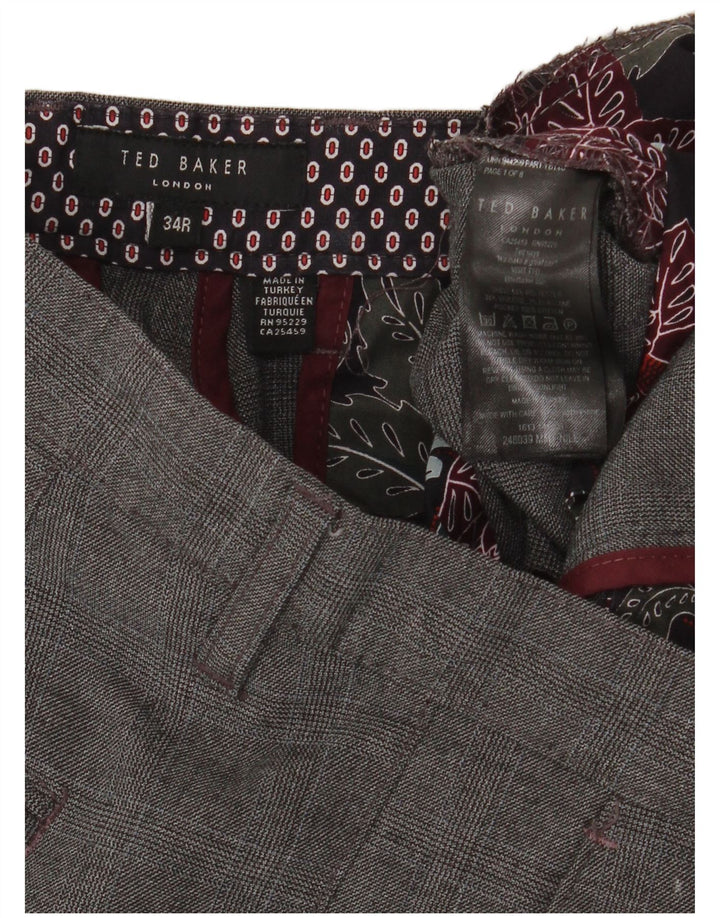 TED BAKER Ανδρικό Slim Suit Παντελόνι W34 L32 Grey Check Polyester