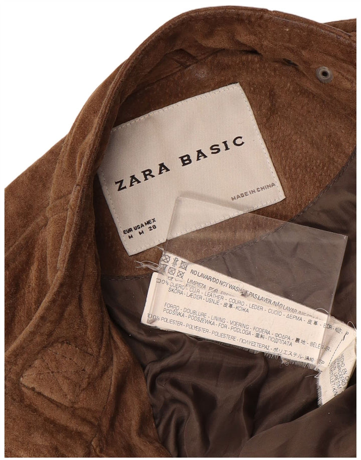 Zara Γυναικείο Suede Utility Jacket UK 12 Medium Brown Δερμάτινο