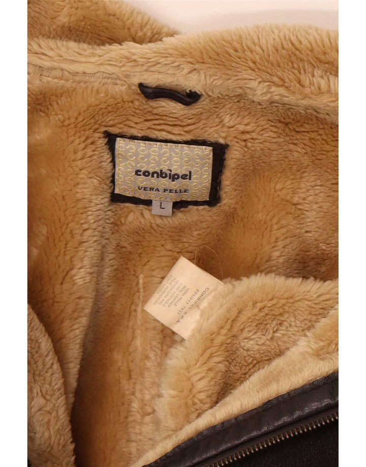 Conbipel Ανδρικό Sherpa Δερμάτινο Μπουφάν UK 40 Large Brown