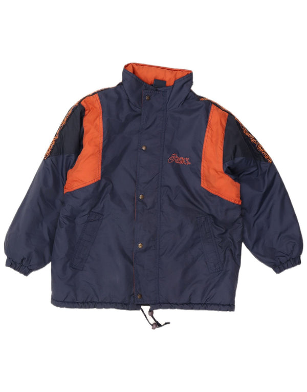 Asics Mens Graphic Windbreaker Jacket UK 38 Medium Navy Blue Colourblock