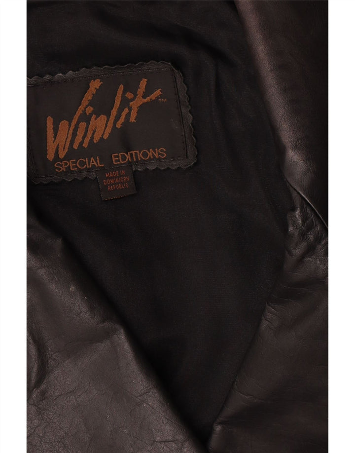 Vintage Γυναικείο Oversized Δερμάτινο Παλτό UK 16 Large Μαύρο