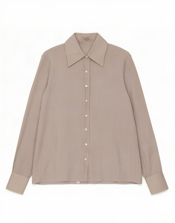 Vintage γυναικείο πουκάμισο IT 46 Large Off White Pinstripe Silk