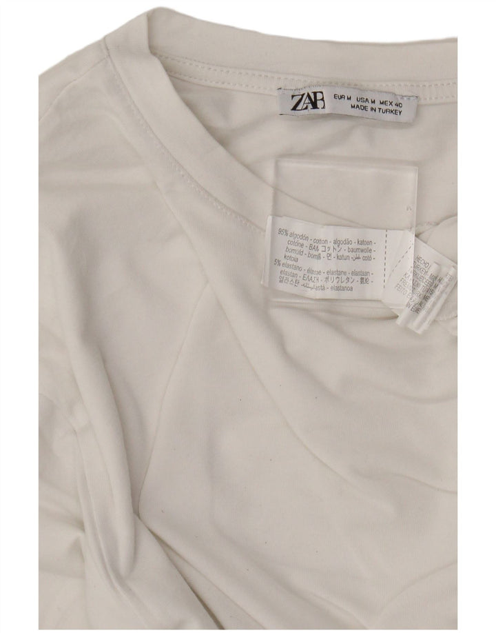 Zara Γυναικείο T-Shirt Top UK 12 μεσαίο λευκό βαμβακερό