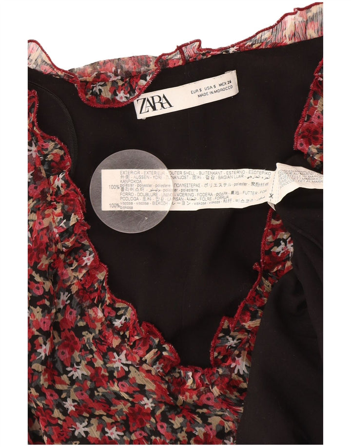Zara Γυναικείο μακρυμάνικο φόρεμα UK 10 Small Red Floral Polyester