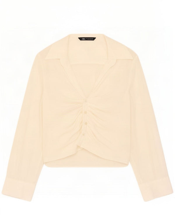 Zara γυναικεία μπλούζα μπλούζα UK 10 Small Off White Modal
